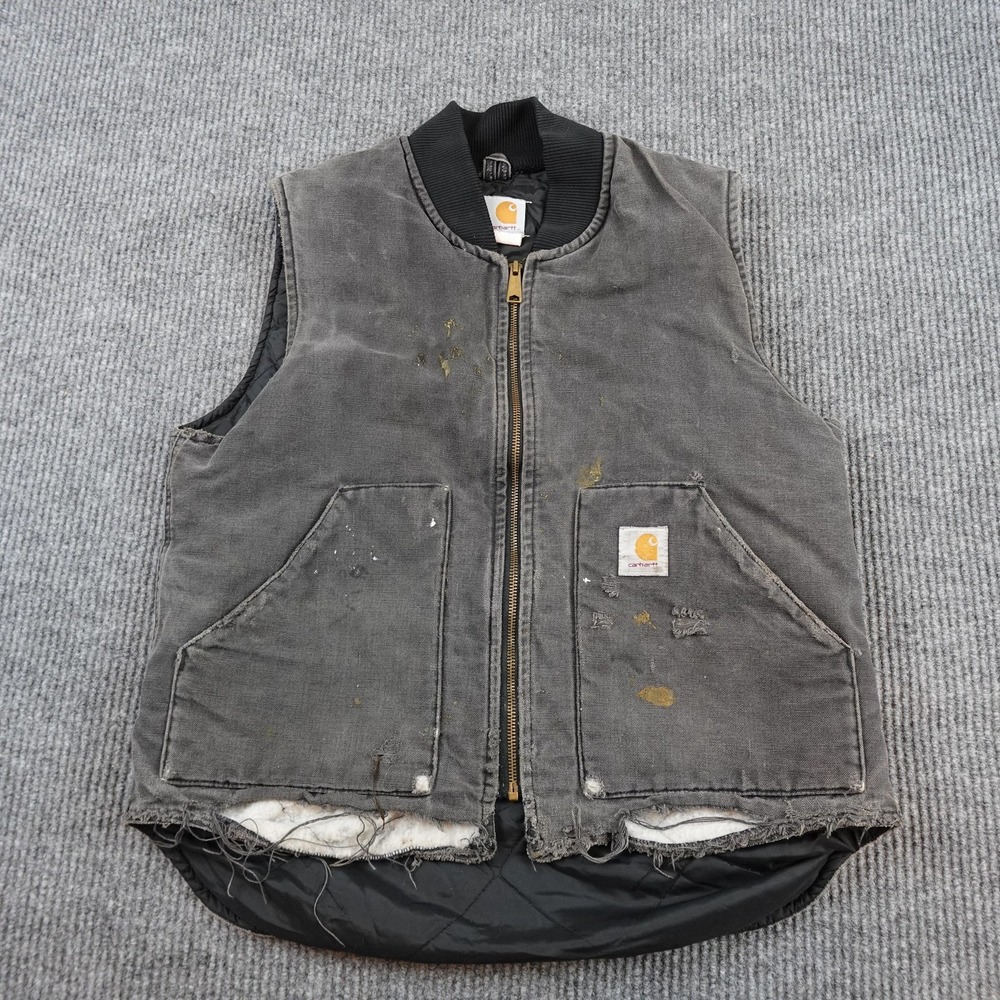 Vintage Carhartt Vest Mens Large BLK Canvas Quilted Workwear USA V01 Distressed
